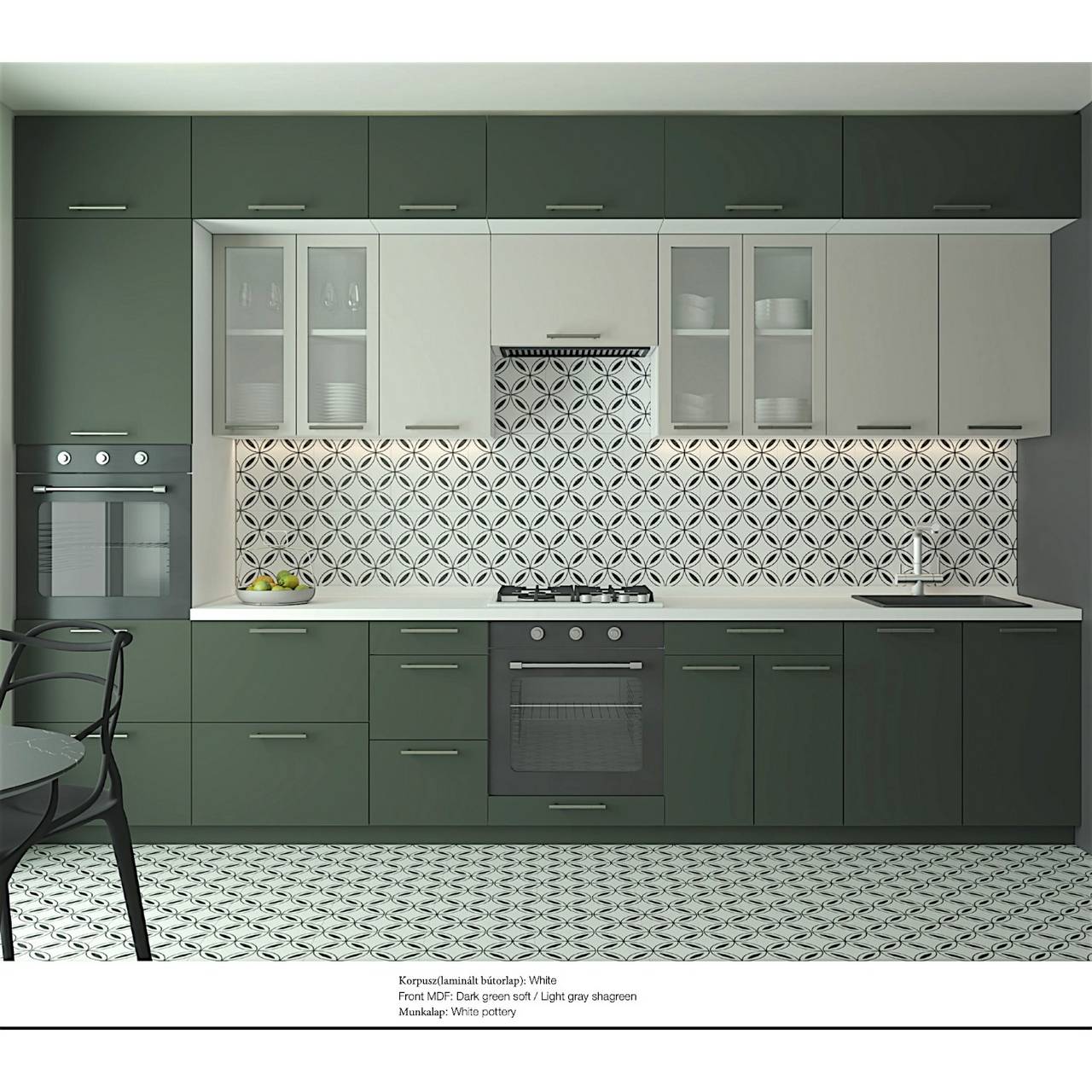 Grace konyha - Dark Green Soft, Light Gray Shagreen