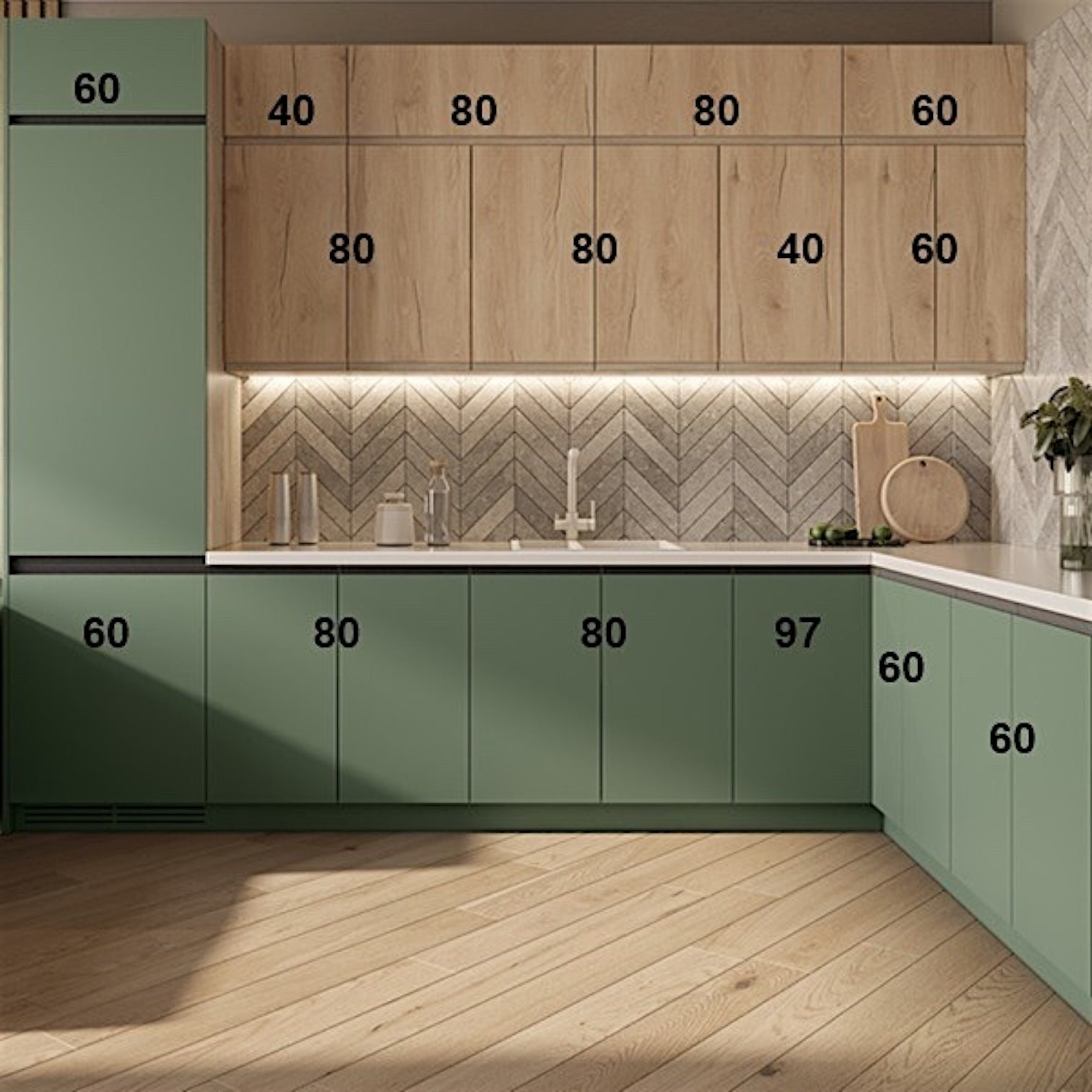 Gina konyhabútor - Royal - tölgy, Smoky green