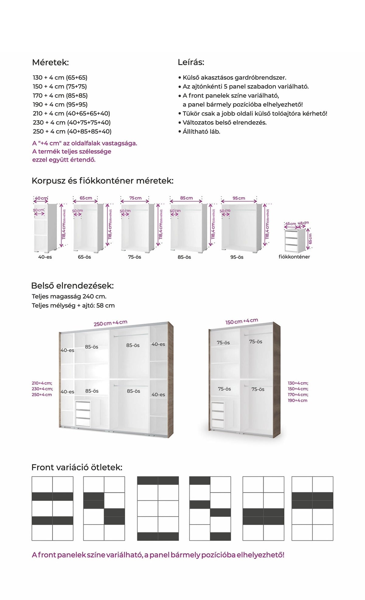 Vario gardrób magasfényű bútorlap betéttel